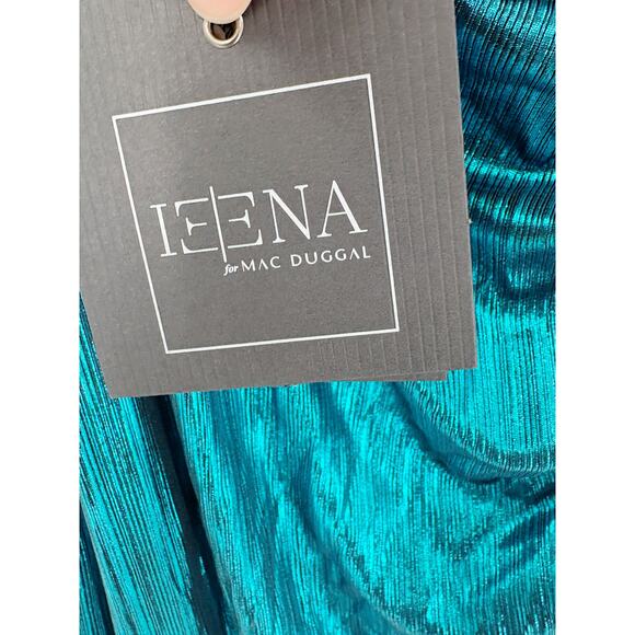 MAC DUGGAL Dress Size XS NEW Metallic Ruched Front Slip V-Neck Teal Blue - Picture 2 of 5